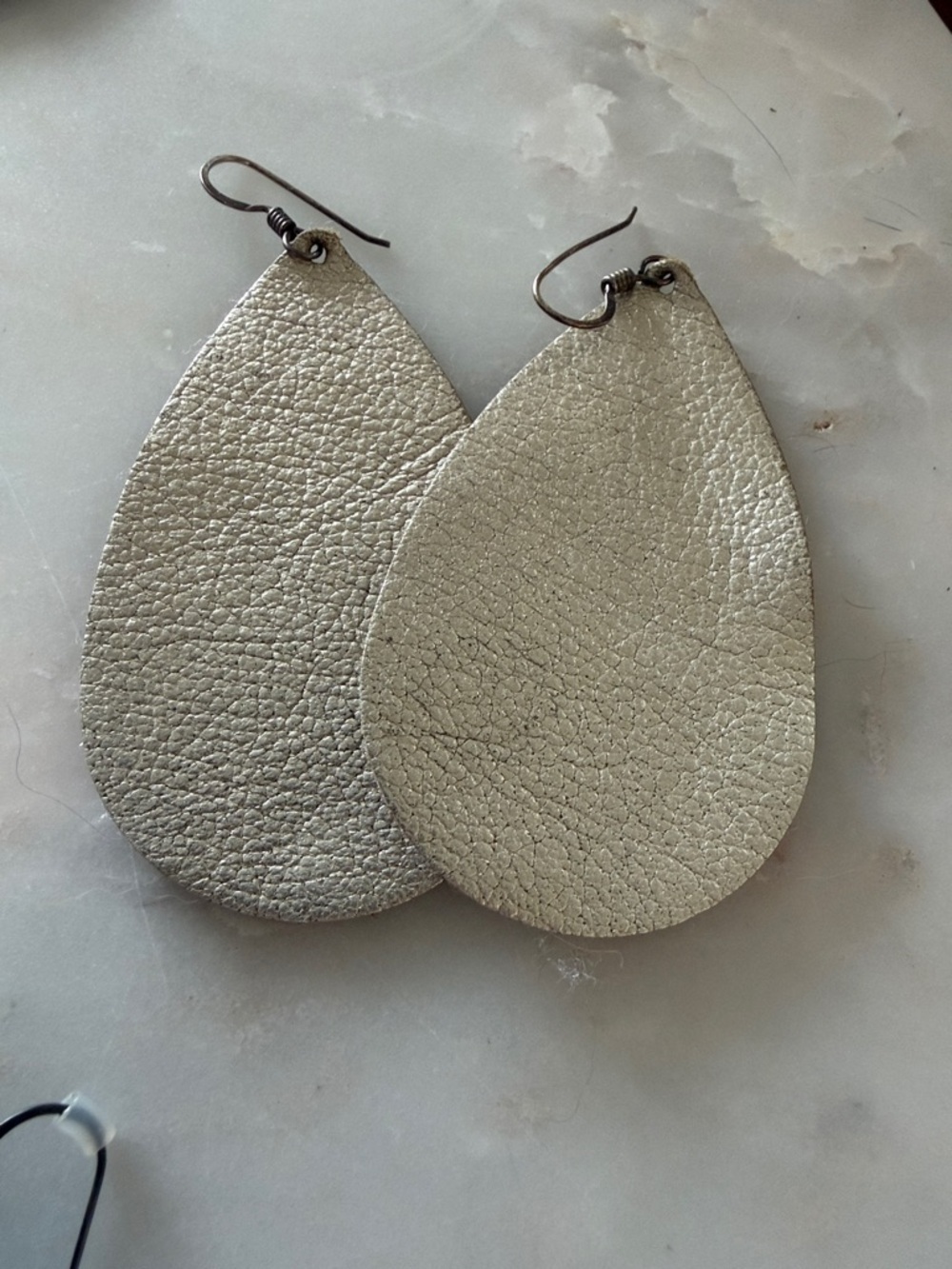 Nickel & Suede Handmade Teardrop Leather Earrings - Gold, Taupe, Lavender, Blue - Picture 3 of 5